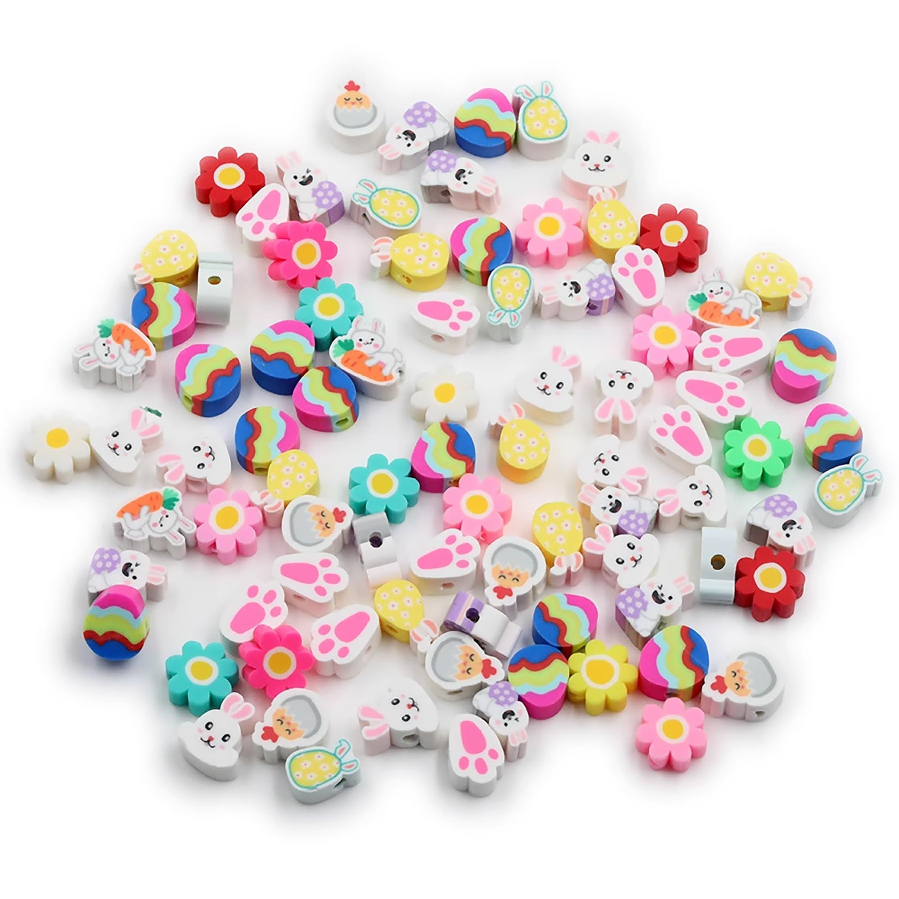 100 Pcs Colorful Easter Polymer Clay Beads Mixed Bunny & Egg Soft Heishi Spacer Beads Supplies fo... | Amazon (US)