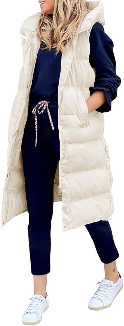 LEANI Womens Long Puffer Vest Full-Zip Hooded Sleeveless Jacket Coats with Pockets | Amazon (US)