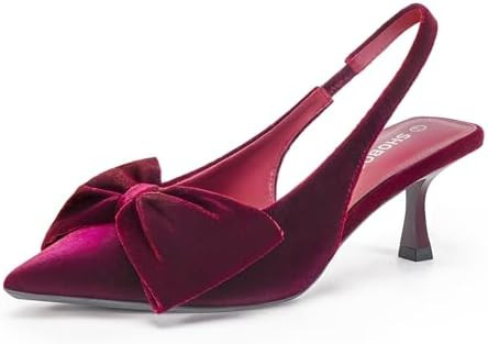 Women's Bow Slingback Heels Pointed Toe Kitten Pumps Dress Shoes with Elastic Strap - 2.4'' Inche... | Amazon (US)