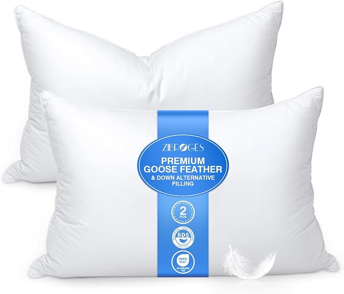 Feather Pillows Queen Size Set of 2 - Goose Down Hotel Bed Pillow for Sleeping, Soft 600 Thread C... | Amazon (US)