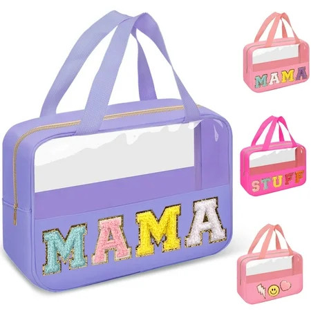 Izuzta Chenille Letter Clear Makeup Bags Preppy Patch with Zipper and Handle Waterproof PVC & Nylon  | Walmart (US)