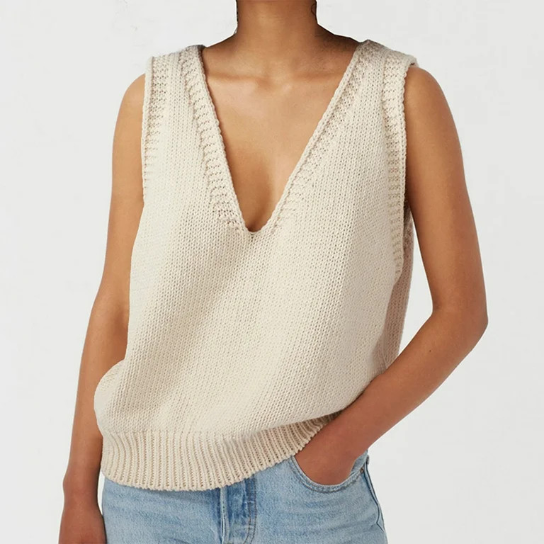 Tangnade Oversized Sweaters for Women Fashion Women's Preppy Style Knitwear Tank Top Sleeveless V... | Walmart (US)