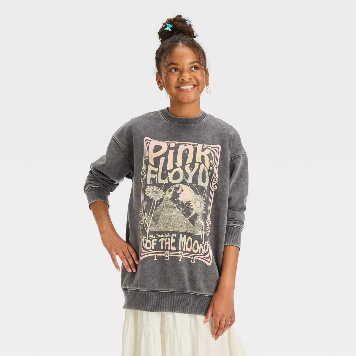 Girls' Oversized Fleece Pink Floyd Graphic Sweatshirt - art class™ Dark Gray | Target