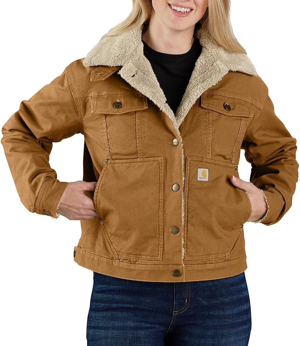Carhartt Women's Rugged Flex Loose Fit Canvas Sherpa-Lined Jacket | Amazon (US)
