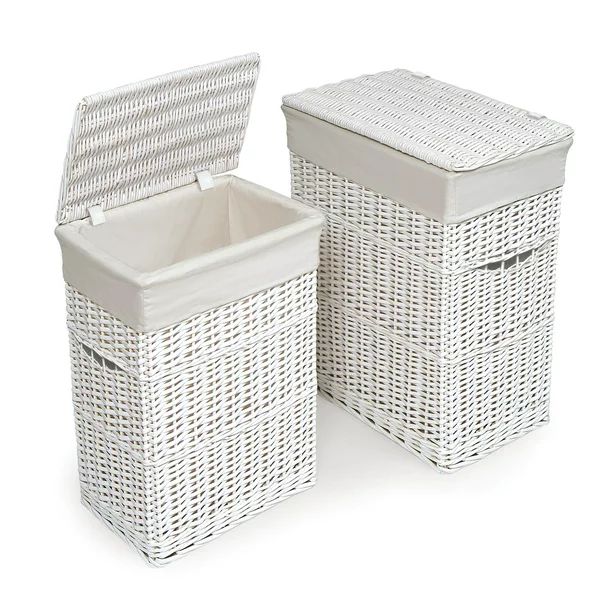 Badger Basket Wicker Laundry Hamper with Liners, Set of 2, White | Walmart (US)