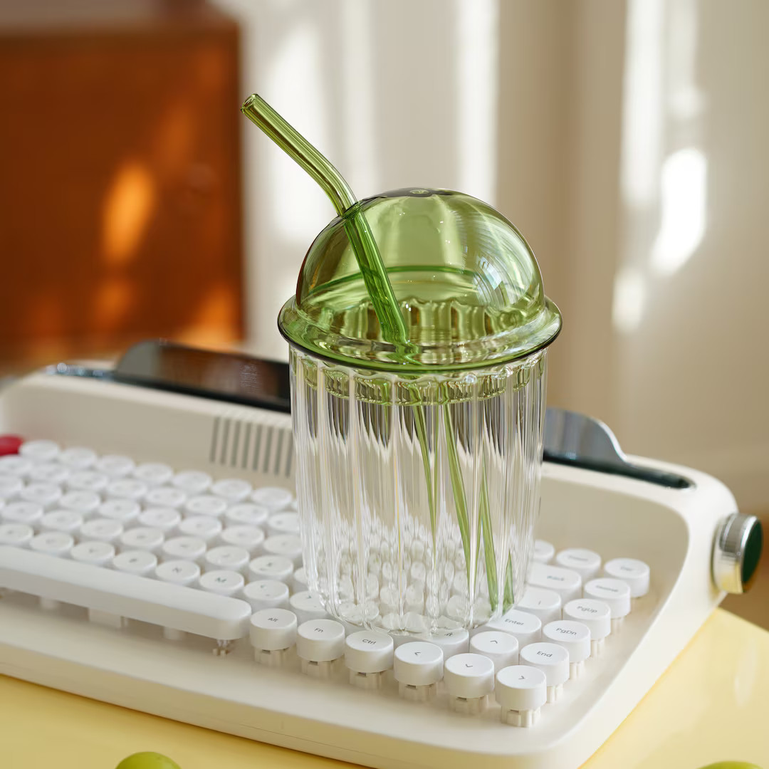 PREORDER ONLY - Dome Lid Glass Coffee Cup with Straw | Frappuccino Cup with Colored Glass Dome an... | Etsy (US)