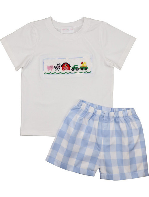 Blue Check Smocked Farm Set | Cecil and Lou