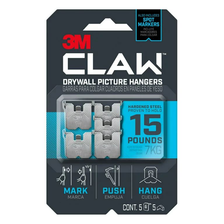 3M CLAW™ Drywall Picture Hanger with Temporary Spot Marker, holds 15 lbs, 5 Hangers + 5 Markers... | Walmart (US)