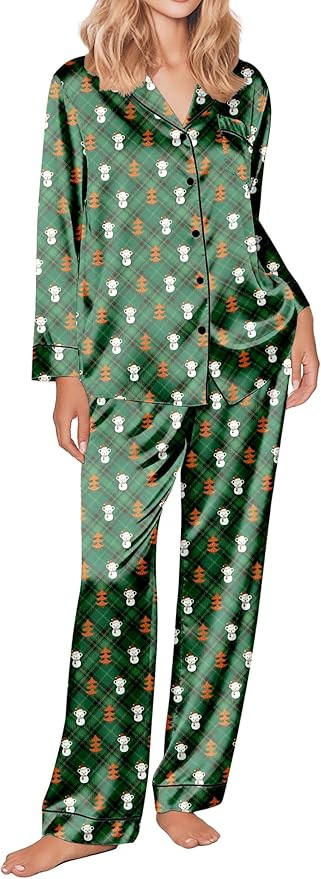 Ekouaer Silk Satin Pajama Set for Womens Button Up Long Sleeve Pjs Sleepwear Soft 2 Piece Loungew... | Amazon (US)