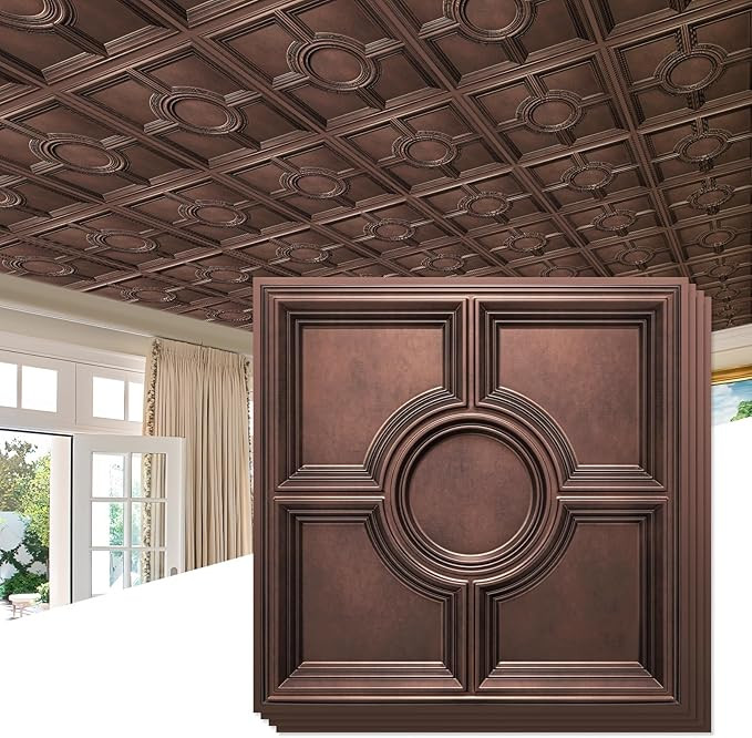 STICKGOO PVC Ceiling Tiles, Antique Copper Decorative Drop Ceiling Tiles 24 x 24in, 12-Pack Panel... | Amazon (US)