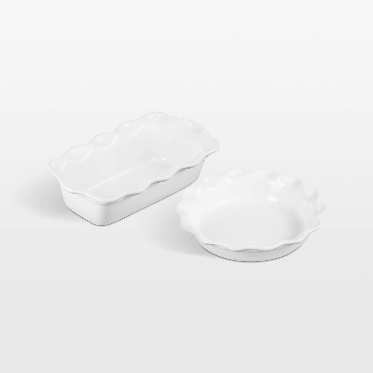 Le Creuset White Fluted Ceramic Pie Dish and Loaf Pan Set | Crate & Barrel