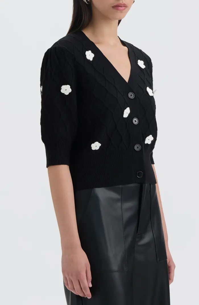 NVLT Flower Cable Stitch Short Sleeve Cardigan | Nordstromrack | Nordstrom Rack