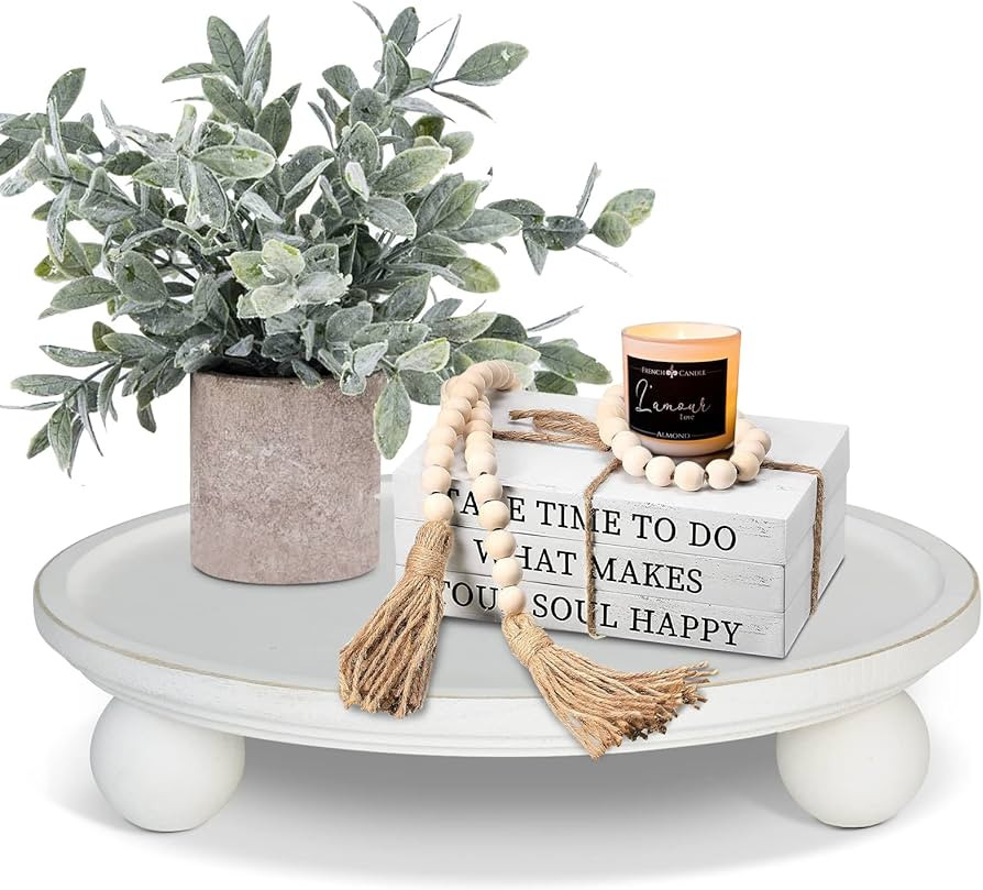 Farmhouse Wood Tray Risers for Display, Wooden Decorative Tray for Kitchen Decor, Pedestal Stand ... | Amazon (US)