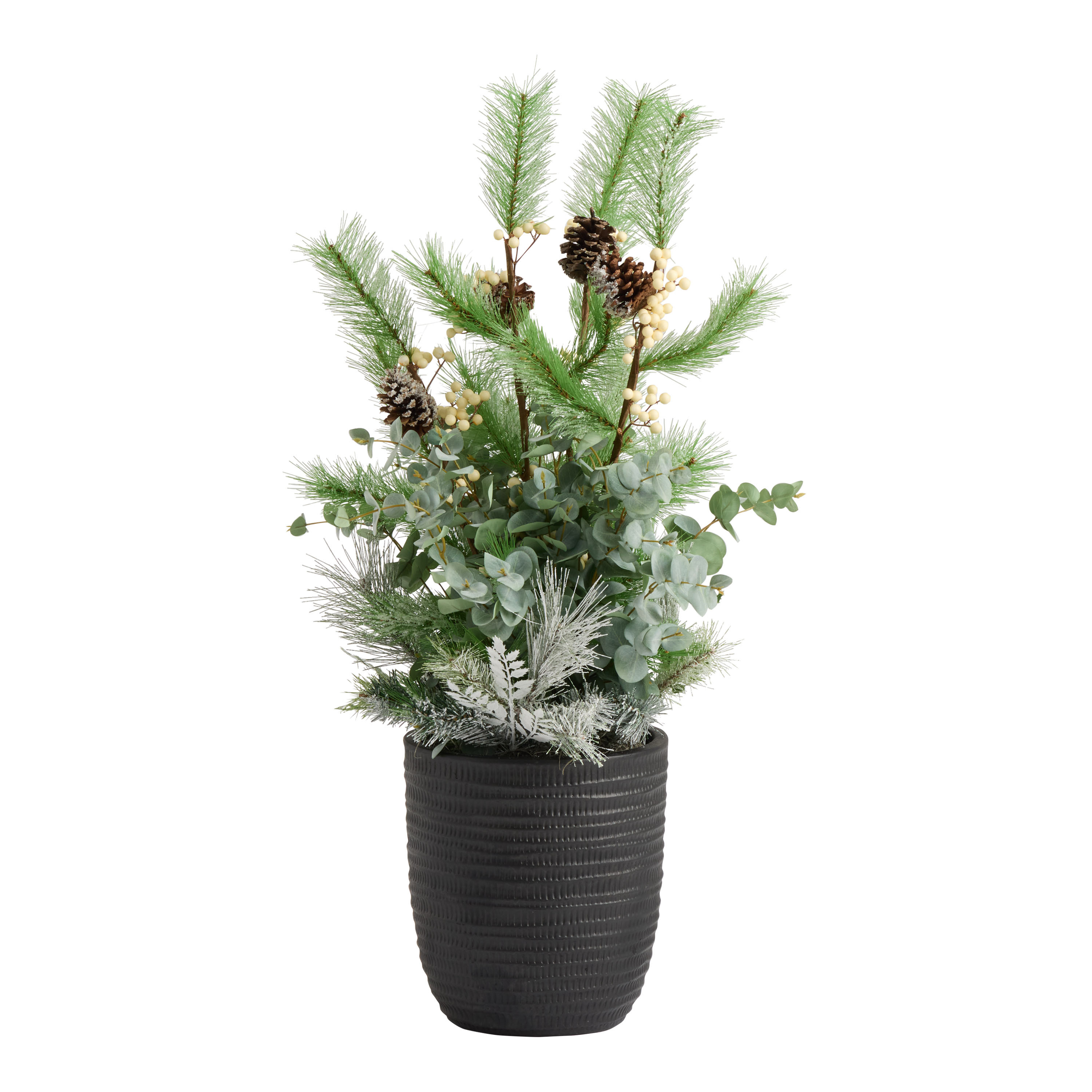Holiday Faux Greenery and White Berries Ceramic Porch Pot | World Market