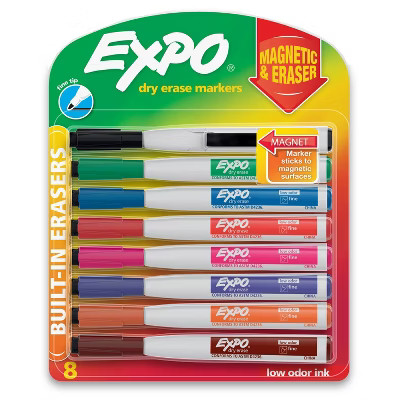 Expo 8pk Dry Erase Markers Magnetic & Eraser Fine Tip Multicolored | Target