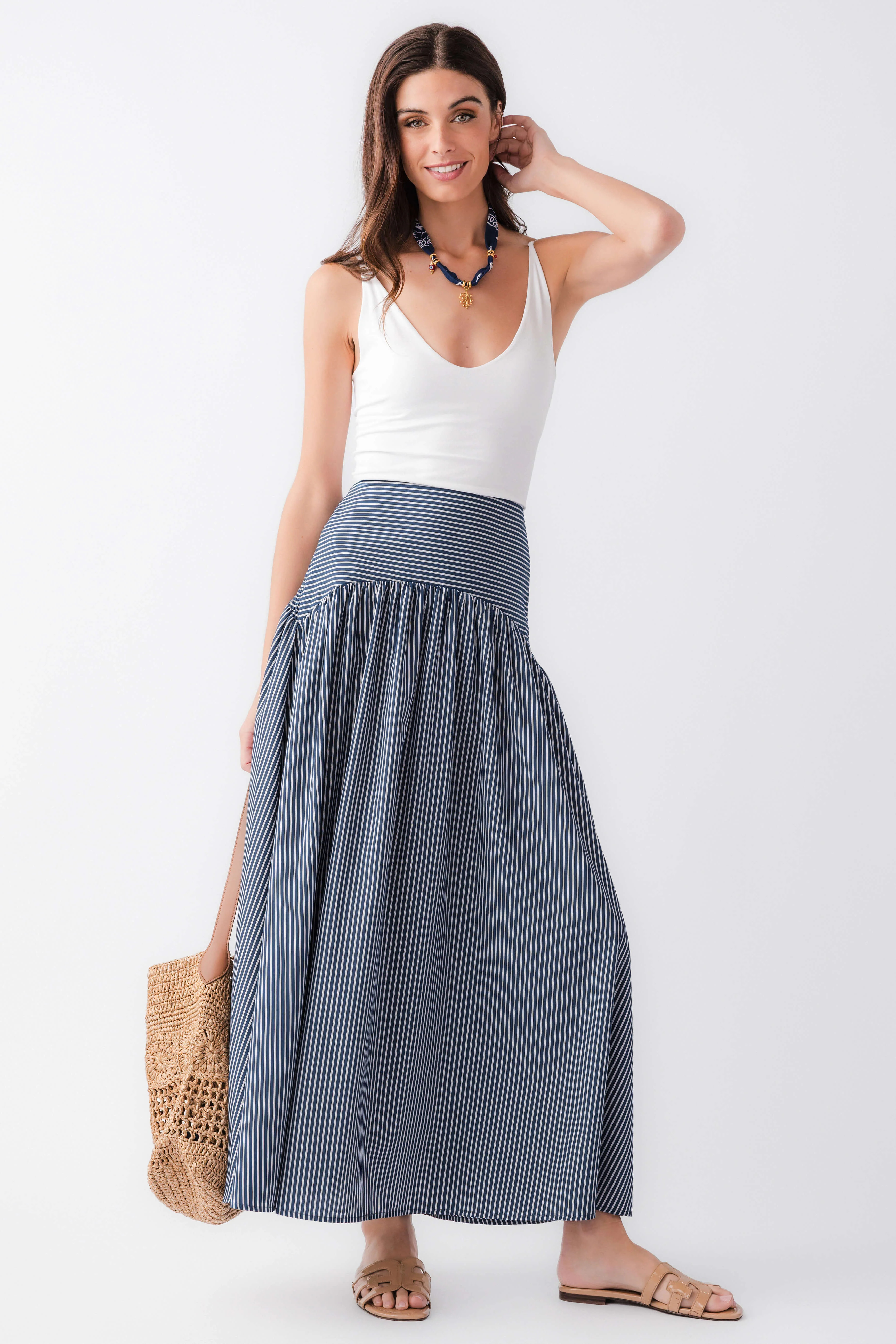 Elan Drop Waist Striped Maxi Skirt | Social Threads