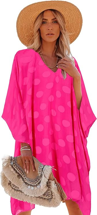 Moss Rose Women's Swimsuit Cover up Beach Kaftan for Bathing Suit with Floral Pattern | Amazon (US)