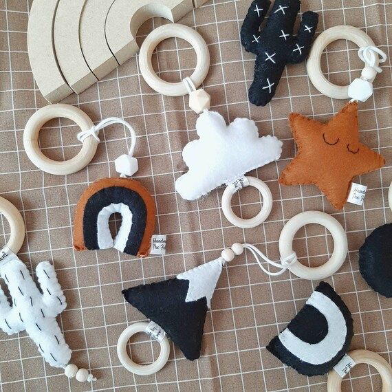 Handmade monochrome felt baby gym toys - black white high contrast hanging hoop toys - teether - ... | Etsy (US)