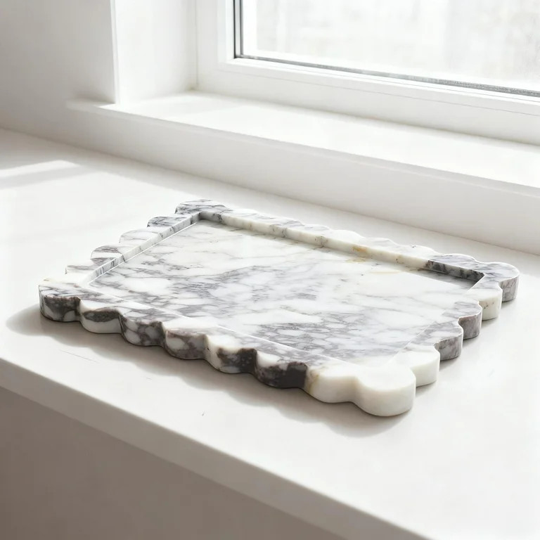Real Natural Calacatta Viola Scalloped Marble Tray (11.8" x 7.87") - Luxury Decorative Organizing... | Walmart (US)