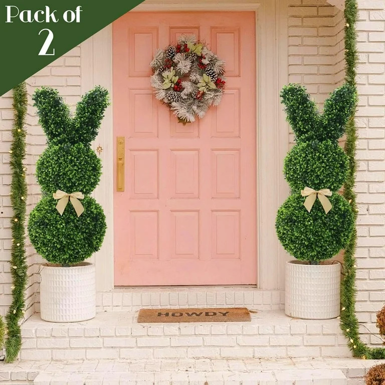 Artificial Bunny-Shaped Topiary Tree UV-Resistant Faux Boxwood Topiary Plant for Porch Decor（Se... | Walmart (US)