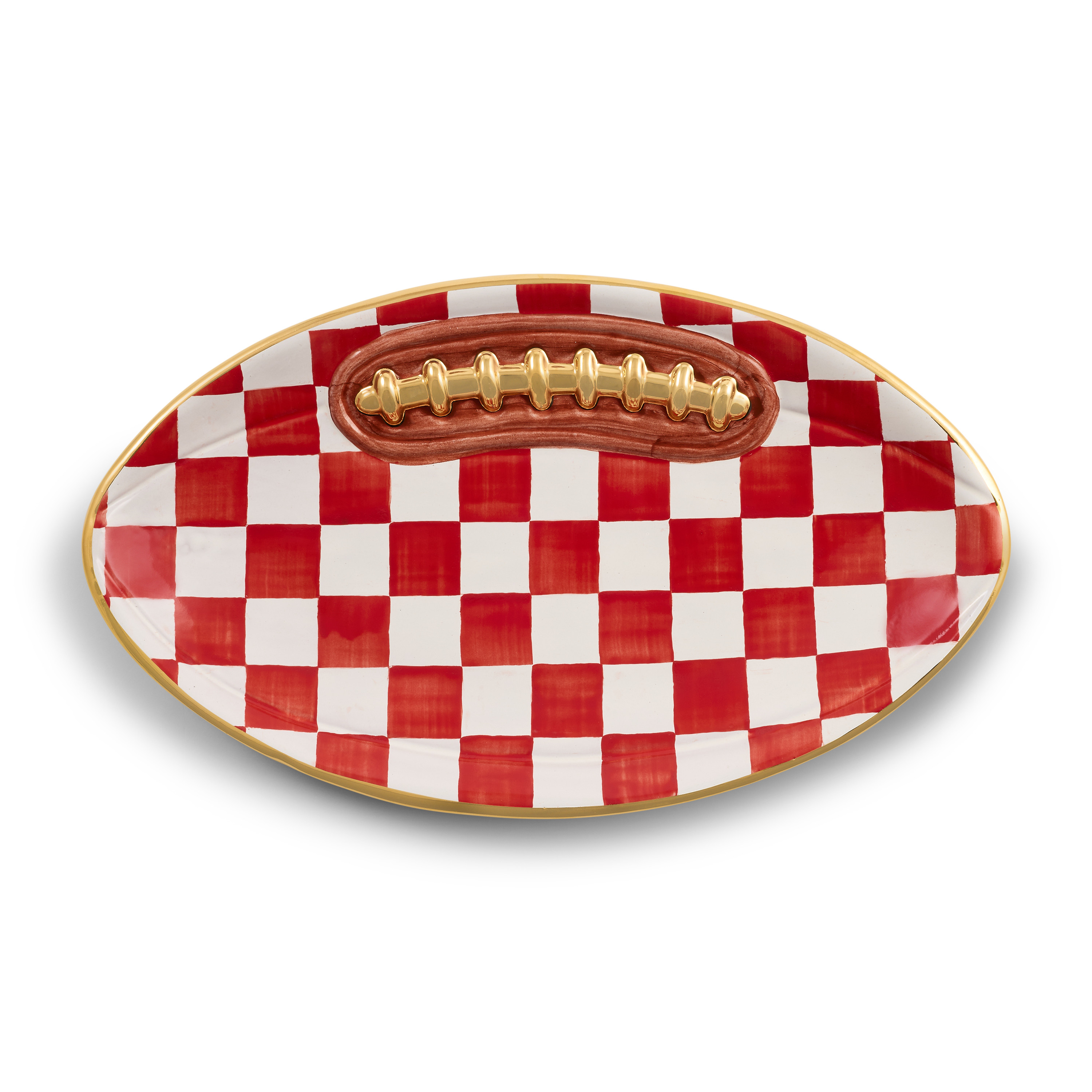 MacKenzie-Childs Red Check Ceramic Football Platter | MacKenzie-Childs