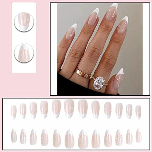 YoYoee Almond Fake Nails Cute White Press on Nails Tips French Short False Nails Pearl Full Cover... | Amazon (US)