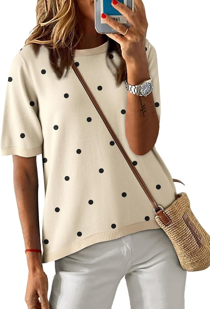 Dokotoo Womens Tops 2026 Casual Summer Crewneck Short Sleeve Striped Color Block Knit High Low Tr... | Amazon (US)