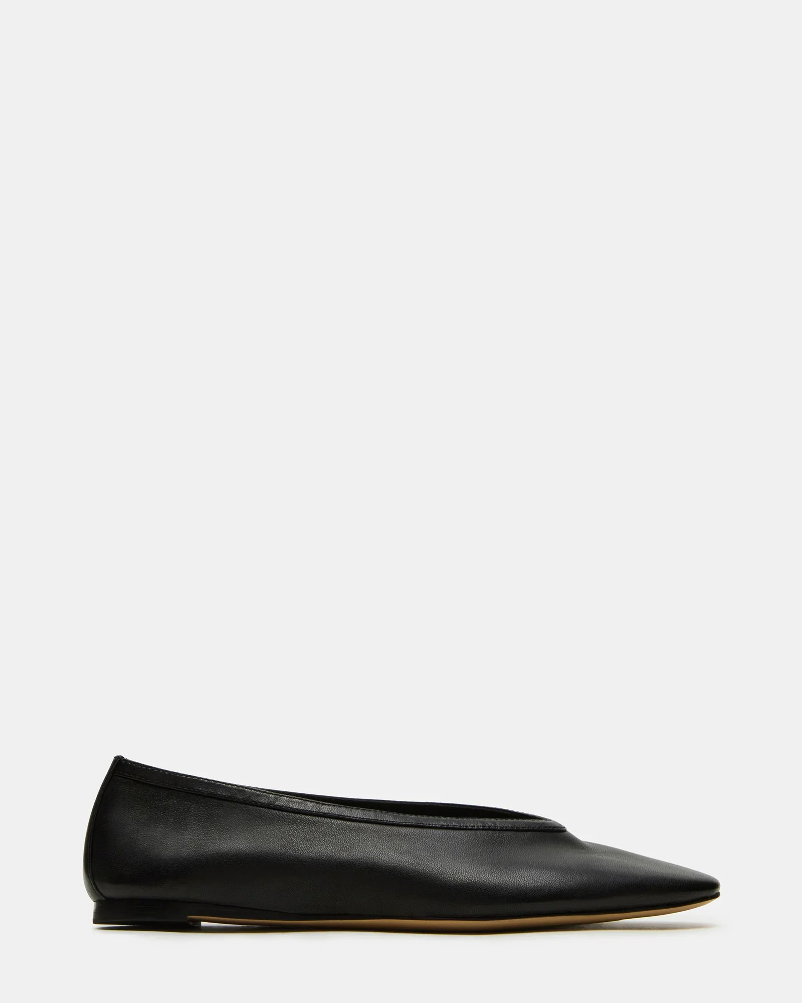 LENI Black Leather Square-Toe Ballet Flats | Women's Designer Flats | Steve Madden (Canada)