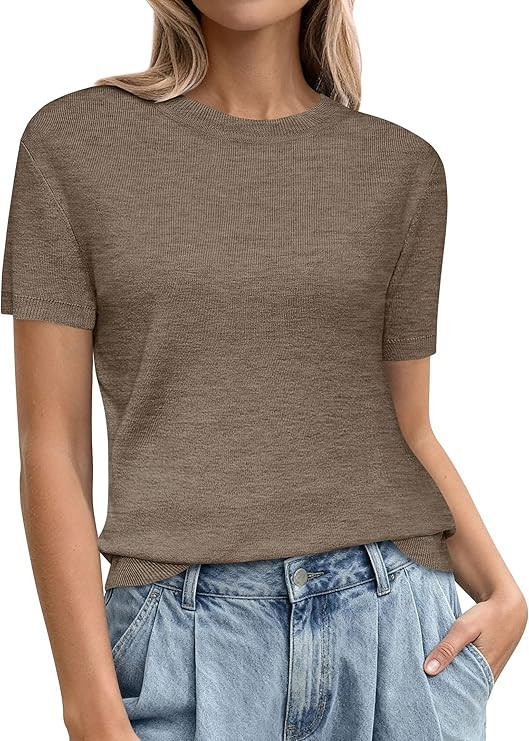 PRETTYGARDEN Women's Short Sleeve Sweaters 2026 Spring Crew Neck Knit Work Shirts Business Casual... | Amazon (US)