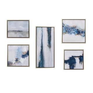 Blue Drift 5-Piece Multi Framed Embellished Canvas Gallery Wall Art Set | The Home Depot