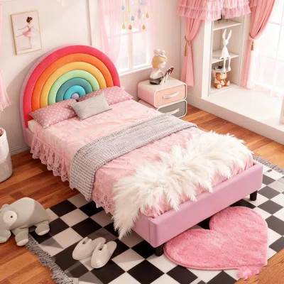 Rainbow Design Upholstered Twin Platform Bed Cute Style Princess Bed For s & s, Teens | Wayfair North America