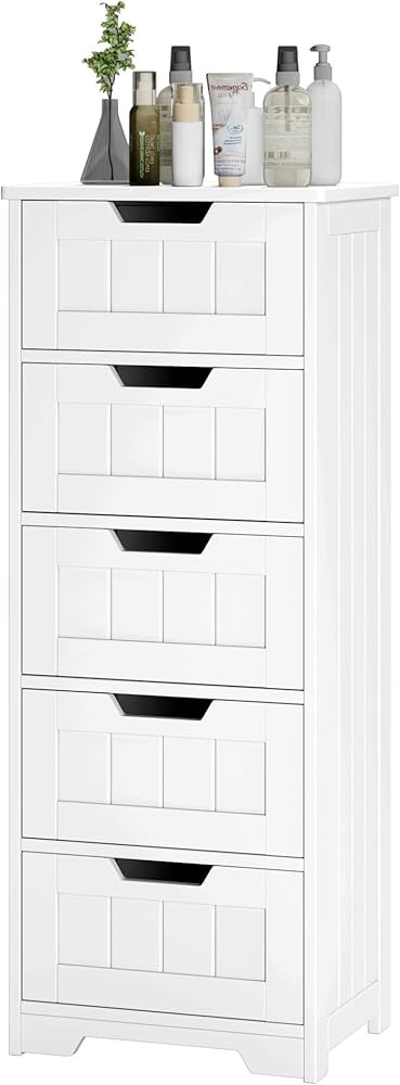 FOTOSOK Bathroom Floor Cabinet, Free-Standing Storage Cabinet with 5 Drawers, 11.8” x 15.7” x... | Amazon (US)