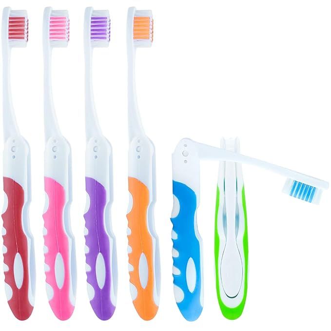 Travel Folding Toothbrush, Camping Toothbrush Bulk, Medium Bristle (6 Pack) | Amazon (US)