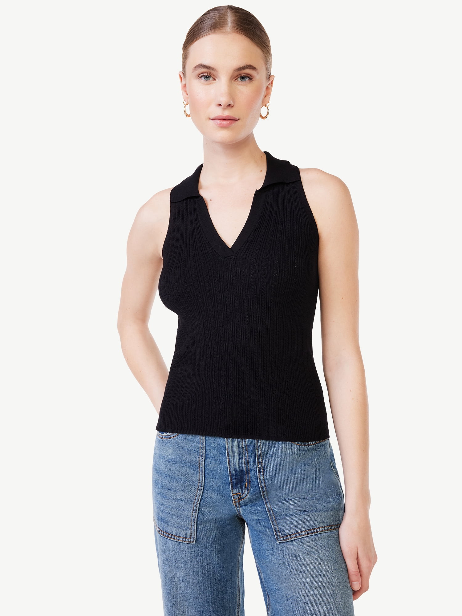 Scoop Women's Ribbed Sleeveless Polo Shirt - Walmart.com | Walmart (US)