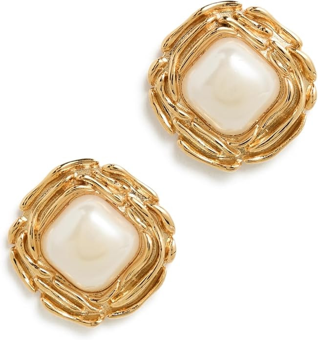 By Adina Eden Women's Textured Frame Pearl Stud Earrings | Amazon (US)