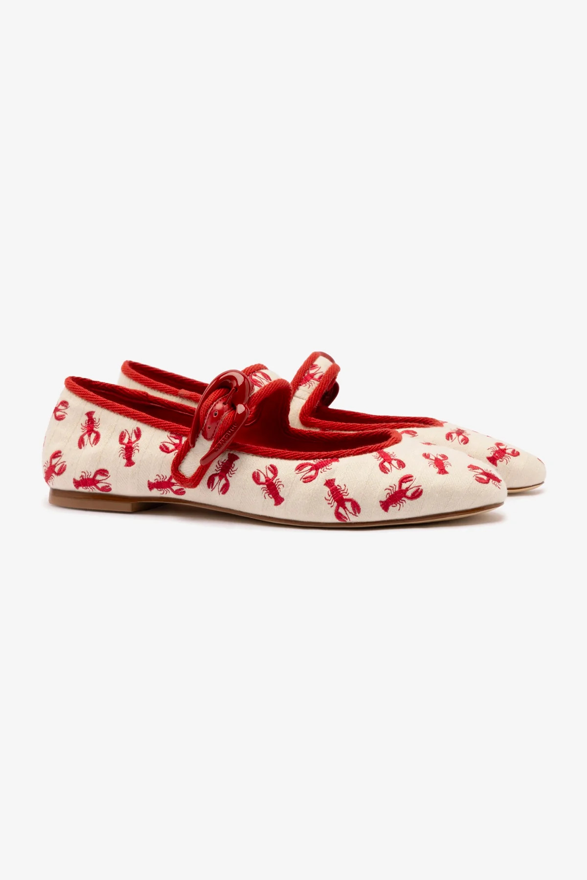 Verona Ballet Flat In White Striped Fabric and Lobster Embroidery | Larroude