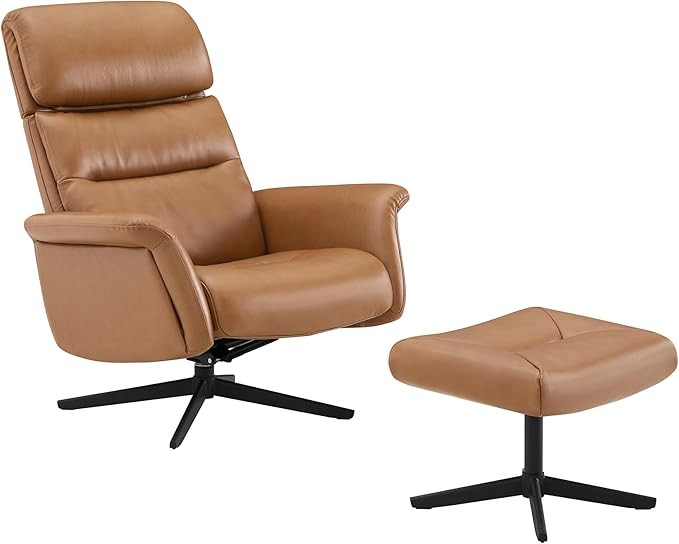 CHITA Genuine Leather Reclining Swivel Chair, Self-Weight Accent Chair with Adjustable Headrest a... | Amazon (US)