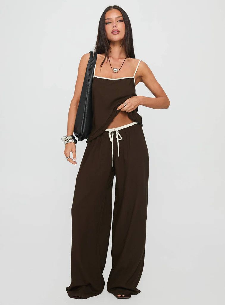 Nolei Contrast Pant Set Chocolate / White | Princess Polly US