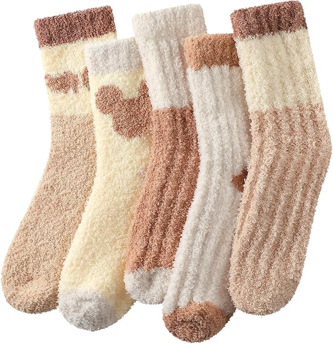 fauson Fuzzy Socks for Women - 5 Pairs Fuzzy Socks Cozy Slipper Sock for Women, Women's Winter Ul... | Amazon (US)