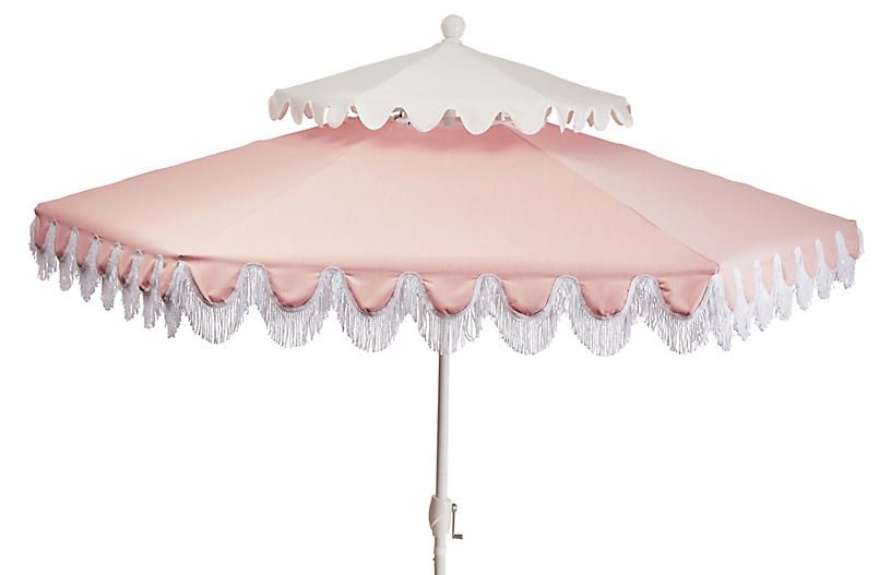 Anna Two-Tier Patio Umbrella, Light Pink/White | One Kings Lane