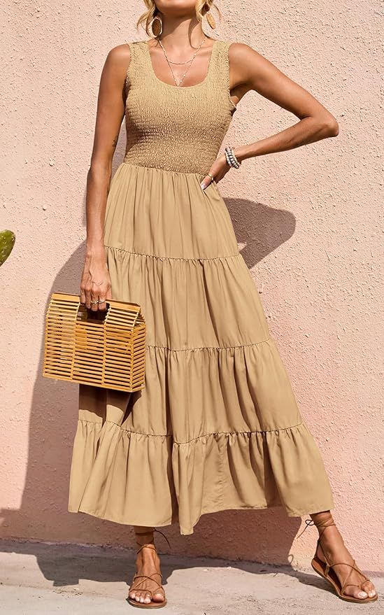 PRETTYGARDEN Women's 2024 Casual Loose Plain Maxi Sundress Smocked Tank Dress Sleeveless Summer B... | Amazon (US)