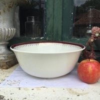 1920 Large Round Deep Dish Salad Or Vegetable Bowl Salins Porcelain Chic Design Lima Rouge Centerpiece With Bordeaux Red & Gold Details | Etsy (US)