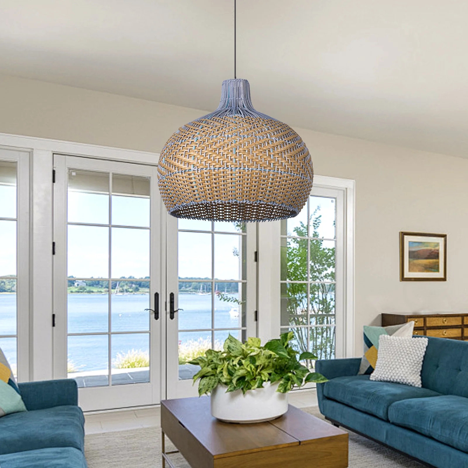 BrightWarmHome Purple Rattan Hanging Lamp Fixture Wabi Sabi Farmhouse Retro Dining Room Chandelie... | Walmart (US)