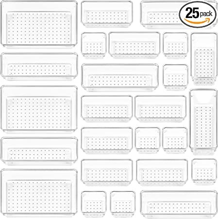 25 PCS Clear Plastic Drawer Organizers Set, Vtopmart 4-Size Versatile Bathroom and Vanity Drawer ... | Amazon (US)