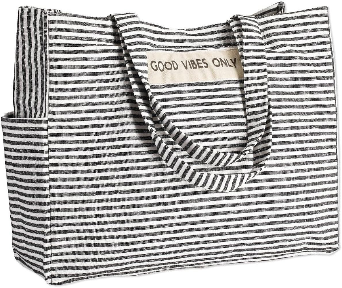 Folkulture Beach Bag for Women | 17 x 14 Inch - 100% Cotton Beach Tote Bag with Zipper Pocket Ins... | Amazon (US)