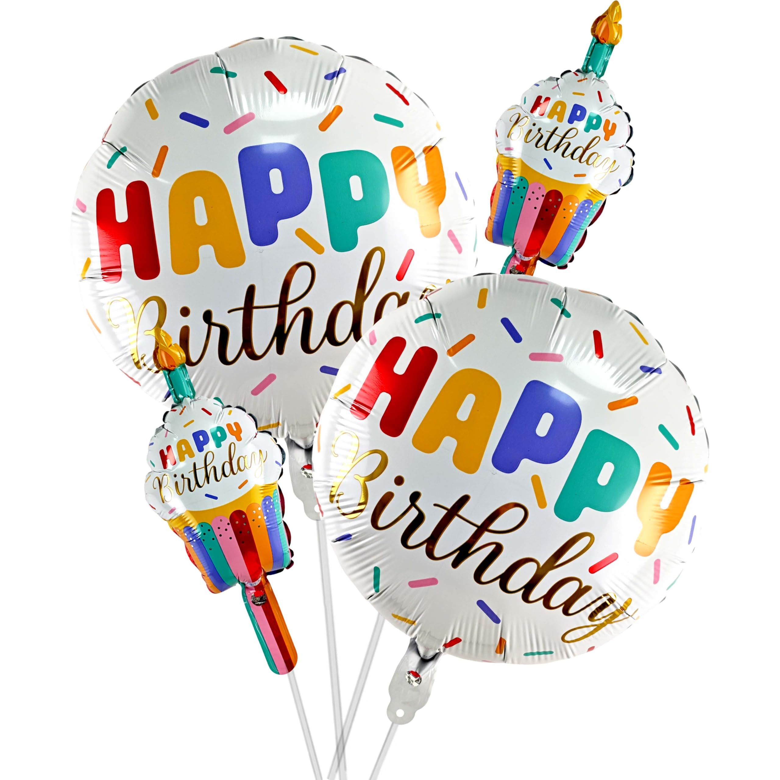 4pcs Happy Birthday Cake Shaped Aluminum Film Balloon 18inch Cute Colorful Shape Round Balloon and 12inch Mini Paper Cup Cake Suitable for Sweet Birthday Party Decoration for Boys and Girls | Amazon (US)