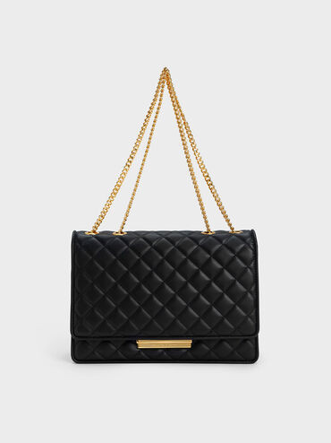 Push-Lock Quilted Crossbody Bag
        
             - Black | Charles & Keith UK