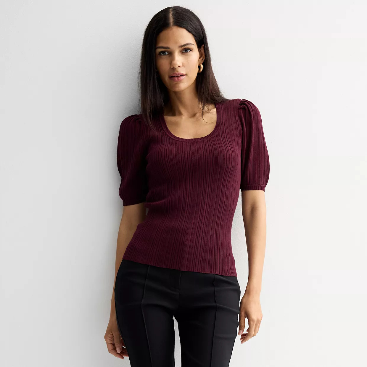 Women's Nine West Puff Sleeve Scoop Neck Sweater Tee | Kohl's