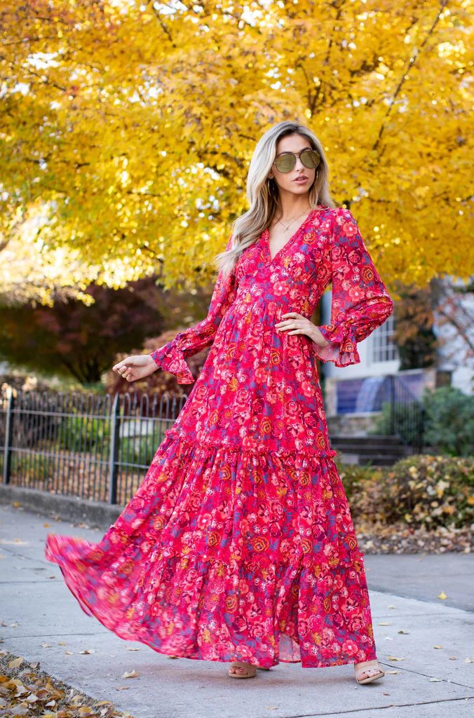 Secrets Of The Heart Red Floral Print Maxi Dress | Red Dress 