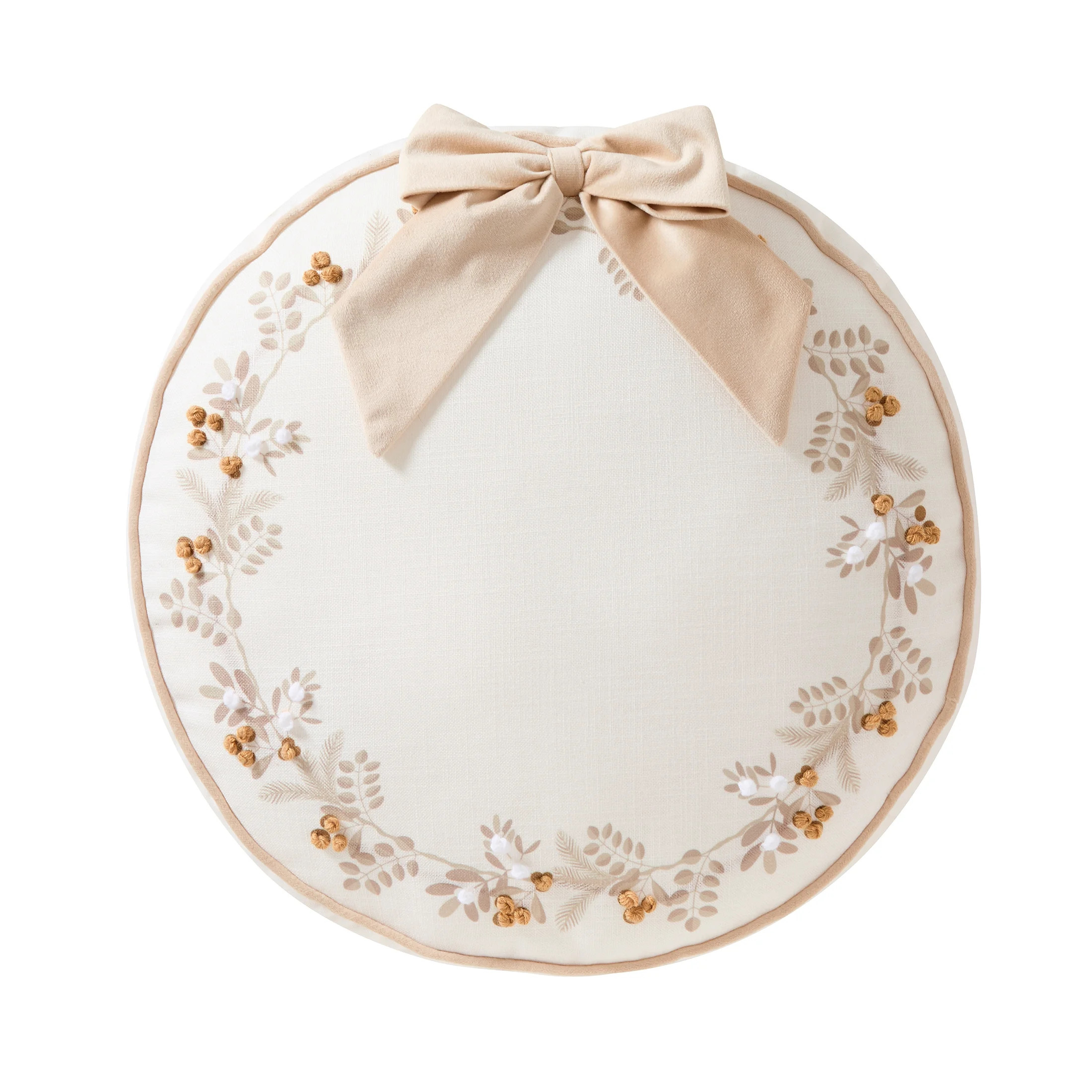 My Texas House 16" x 16" Ivory Christmas Wreath Round Decorative Pillow - Walmart.com | Walmart (US)